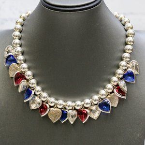 Silver Bead and Heart Charm Necklace